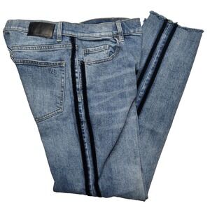 Kendall‎ + Kyle The Icon Women Size 28X27 Tuxedo Stripe Frayed Hem Blue Jeans